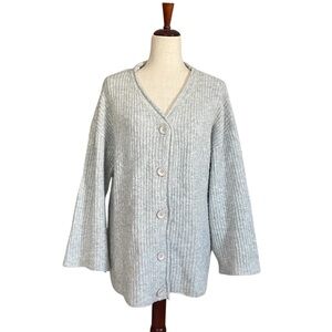 Alicedudu Women's V-Neck Button Wool Blend Cardigan Sweater, Gray Size Small